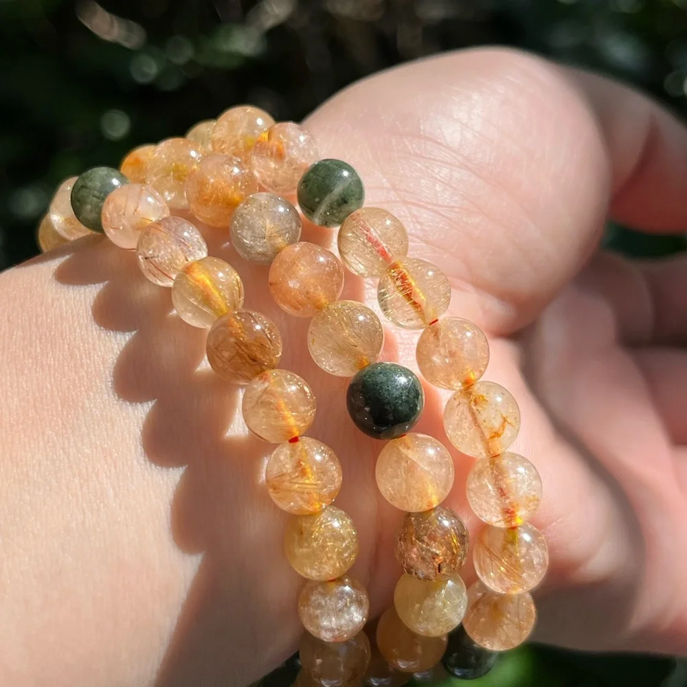 Gorgeous 8mm gold rutilated quartz bracelet‎